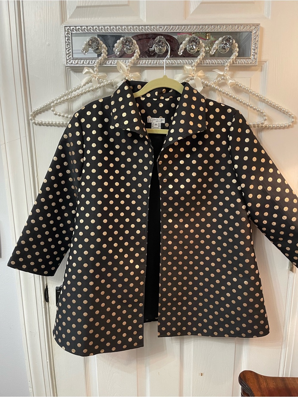 Classic Polka Dot Swing Peacoat - Black & Cream